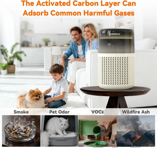 Miniatura 5 de Purificador de aire HEPA AIRROMI para dormitorio y hogar, purificador de aire para mascotas del hogar, elimina el olor a mascotas, olor a arena