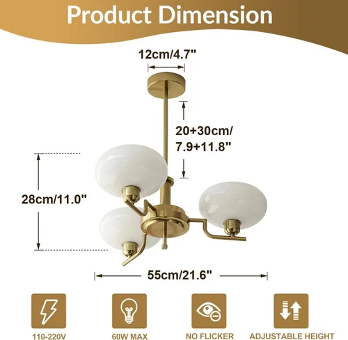 Miniatura 2 de Candelabros Sputnik dorados de 3 luces, Lámpara de techo de latón cepillado de mediados de siglo, lámpara colgante vintage ajustable estilo granja