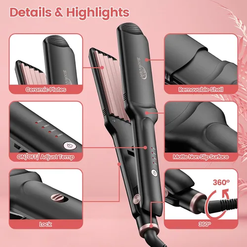 Miniatura 6 de Engarzadora de cabello para mujer, 4 en 1, planchas planas de hierro de cerámica, rizador de pelo con calentamiento rápido de 15 segundos, oro rosa