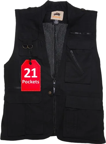 Humvee - Chaleco utilitario con 21 bolsillos, para viajes, safari, caza, camping, 100% algodón, chaqueta táctica para hombres y mujeres