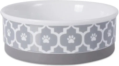 Miniatura 3 de Taza para mascotas Bone Dry con diseño de pata en cerámica, colección Lattice, juego mediano, 6x2 pulgadas, gris, 2
