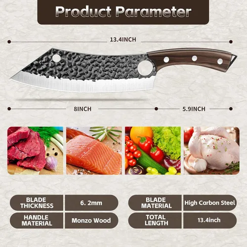 Miniatura 3 de Cuchillo de cocina Purple Dragon de 8 pulgadas, cuchillo de carnicero japonés ultra afilado para cortar carne y vegetales con orificio para el dedo