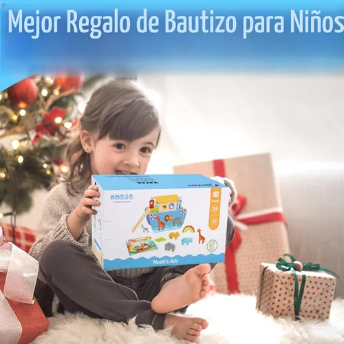 Miniatura 6 de KMTJT Juego de animales de juguete de madera del arca de Noé para niños pequeños, regalos de bautismo para niños de 1, 2, 3, clasificador de formas