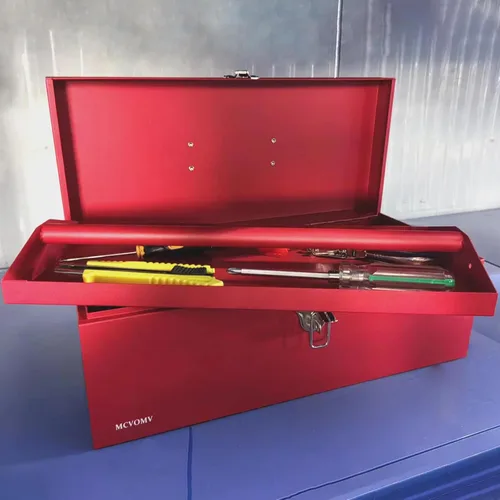 Miniatura 4 de Caja de herramientas de metal portátil de 16 pulgadas, caja de herramientas grande de calibre 18, caja de aparejos de pesca, caja de herramientas