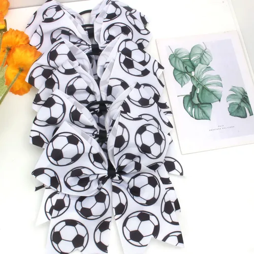 Miniatura 4 de 6 lazos para el cabello con temática de fútbol, lazos de animación de fútbol de 8 pulgadas, accesorios deportivos para el cabello para niñas