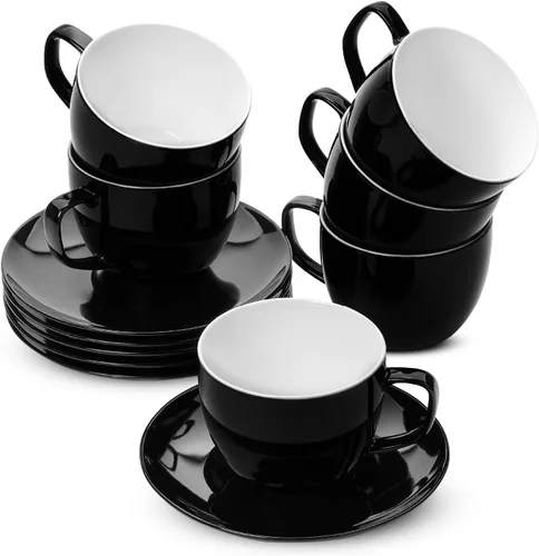 Miniatura 15 de BTaT Tazas de té y platillos de porcelana - 6 onzas, negro, juego de 6, adultos