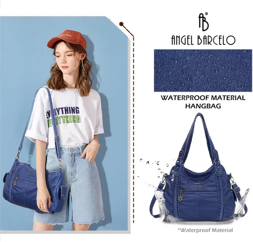 Miniatura 72 de Angel Barcelo - Bolsa de hombro amplia para mujer, diseño Hobo, cuero lavado