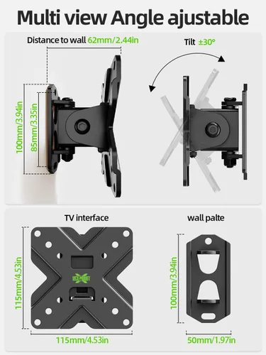 Miniatura 3 de USX MOUNT Soporte de pared pequeño para monitor de TV Soporte de TV RV con soporte de pared VESA giratorio e inclinable para televisores