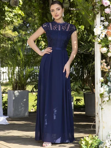 Miniatura 4 de Miusol Vestido largo formal de dama de honor con cuello redondo y encaje floral para mujer