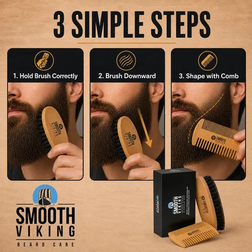 Miniatura 7 de Cepillo de barba para hombre - Con cerdas de jabalí para fácil mantenimiento - Cuidado facial, peine para cabello para el acondicionamiento, Beige
