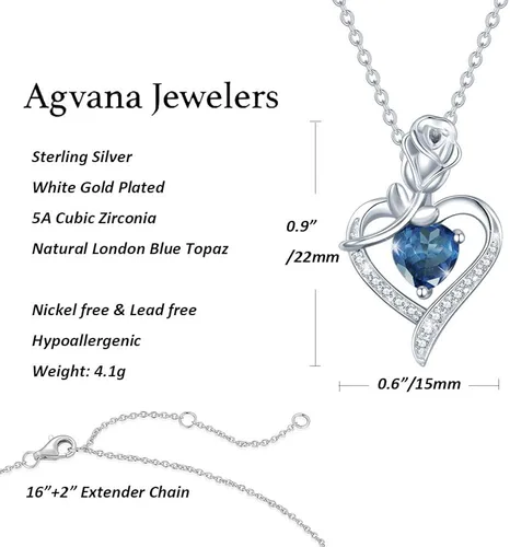 Miniatura 6 de Collares con dije de piedra de nacimiento, de plata de ley auténtica natural o creada con piedras preciosas, con dije de rosas y corazón
