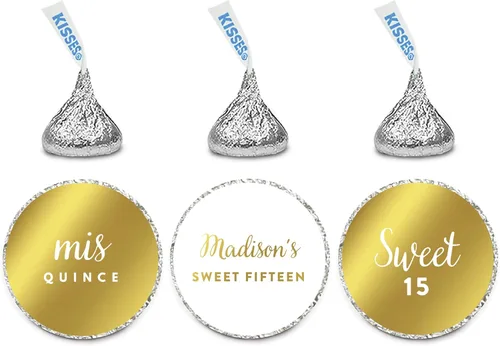 Andaz Press Etiquetas adhesivas personalizadas con gotas de chocolate, tinta dorada metálica, dulces 15 quinceañera Mis Quince Anos cumpleaños,