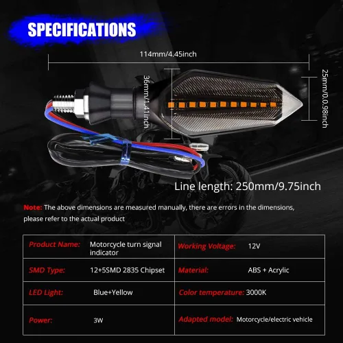 Miniatura 7 de Luces indicadoras universales de señal de giro para motocicleta, 2 unidades, flecha fluida roja, azul, DRL, luces de circulación diurna