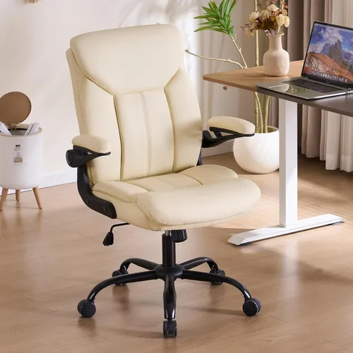 Miniatura 10 de Silla de Oficina Ejecutiva, Silla de Computadora Cómoda de Tela Ergonómica con Reposabrazos Abatibles, Soporte Lumbar, Función de Giro 360° y Gris