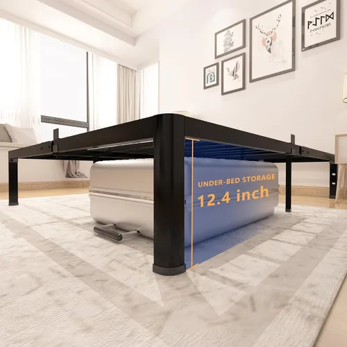 Miniatura 2 de yookare Armazón de cama de plataforma de metal Twin de 14 pulgadas con esquinas redondas y retenedores de colchón, soporte de listones de acero