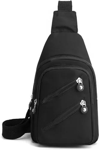 FANDARE Elegante bolso bandolera para mujer para mujer, bolsa de pecho cruzada con agujero para auriculares, Negro, Grande