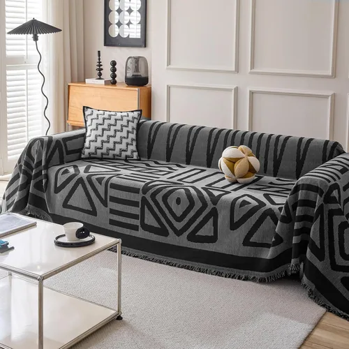 Miniatura 22 de Handontime - Funda de sofá de felpilla para perros y mascotas, estilo bohemio, sofá modular en forma de L, sofá 3 cojines, 71 x 118 pulgadas, negro