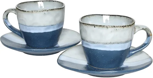 Miniatura 9 de Bosmarlin Juego de 2 tazas de café de gres con platillo para café con leche, capuchino, té, onzas, lavavajillas y microondas (negro, 2)