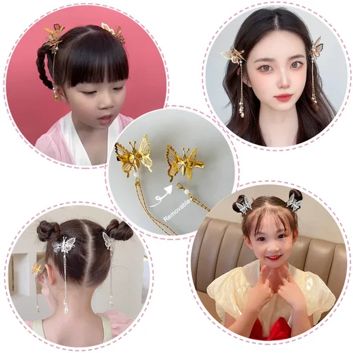 Miniatura 5 de Pinzas para el cabello de mariposa con borla móvil, elegantes accesorios antiguos para el cabello con horquillas móviles para mujeres y niñas