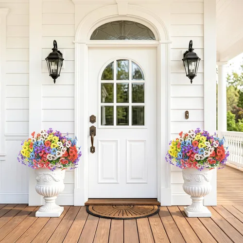 Miniatura 8 de MACTING 12 paquetes de flores artificiales para exteriores, resistentes a los rayos UV, pensamientos falsos, plantas al aire libre, flores