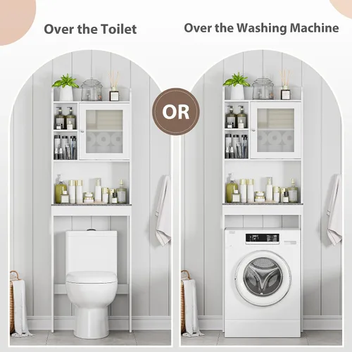 Miniatura 5 de SUPER DEAL - Mueble de baño de madera con estantes ajustables, uso sobre el inodoro Blanco