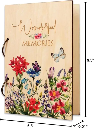 Miniatura 10 de Giiffu - Libro organizador de tarjetas de felicitación, carpeta de madera para tarjetas de felicitación Álbum de recuerdo de tarjeta de cumpleaños