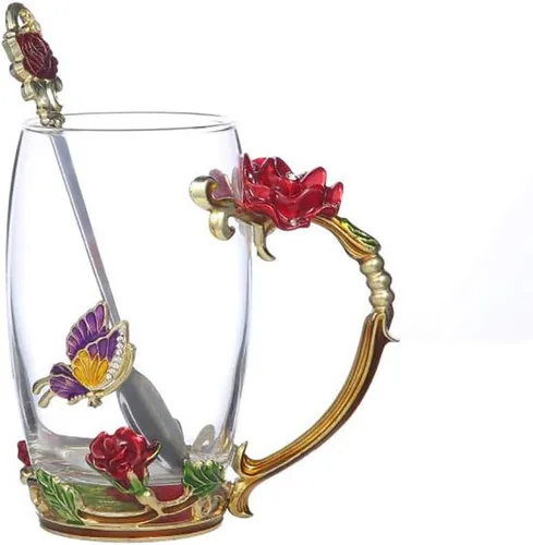 Miniatura 15 de Taza de té de cristal con cuchara y flores, regalo ideal para mujeres, especialmente mamá, en el día de San Valentín, Navidad, cumpleaños, taza