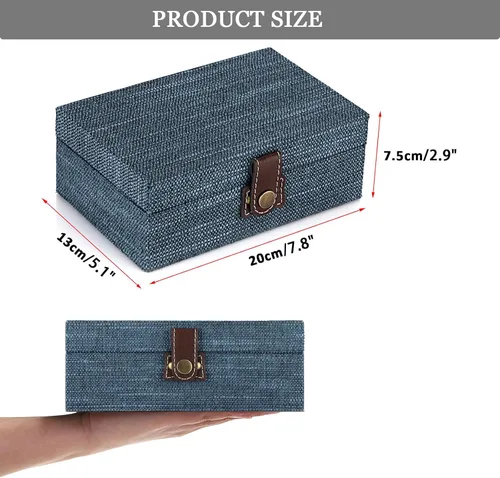 Miniatura 5 de Hipiwe Joyero de cofre del tesoro, caja decorativa de madera con cierre, caja de recuerdos cubierta de lino, caja de recuerdos rectangular