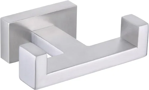 Miniatura 13 de APLusee Paquete de 2 ganchos dobles para toallas de baño, soporte cuadrado de doble capa de acero inoxidable sólido, moderno para baño y cocina, Oro