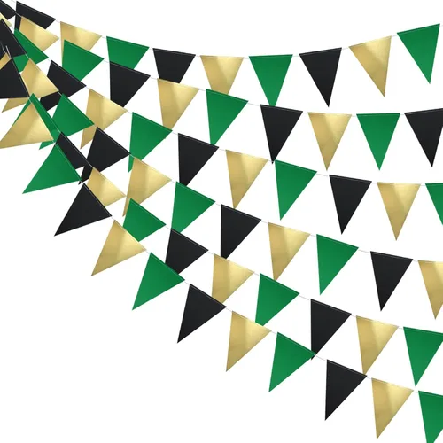 Guzon Paquete de 3 decoraciones de cumpleaños de oro verde, bandera triangular, banderines de papel para hombres y mujeres, suministros de fiesta de