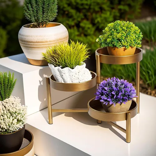 Miniatura 5 de Harvest Land - Soporte para plantas de 3 niveles para interiores, estante de flores de metal, soporte de mesa para jardín, balcón, sala de estar