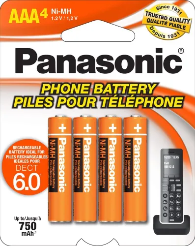 Panasonic Baterías recargables originales HHR-4DPA/4B AAA NiMH para teléfonos inalámbricos DECT, paquete de 4