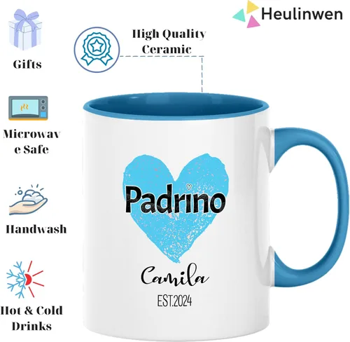 Miniatura 3 de Juego personalizado de Bautizo Recuerdos Juego De 2 Tazas 2024, Padrinos De Bautizo Propuesta Set 2 Tazas Café 11Oz, Para Niño, Niña, Propuesta