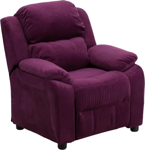 Miniatura 14 de Flash Furniture, sillón reclinable de lujo, muy acolchado, de vinilo color beige, con apoyabrazos con compartimento de almacenamiento, para niños