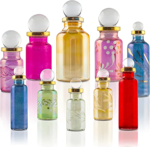 Miniatura 2 de Botellas de perfume egipcias, mini botellas de vidrio vacías para perfume, aceites esenciales o poción – Juego de 30 frascos pequeños decorativos