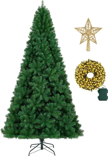 Miniatura 9 de KTKDE - Árbol de Navidad artificial premium de 1.8 m con 1005 puntas de ramas, 1 pieza, estrella en la parte superior del árbol, 200 luces LED Verde