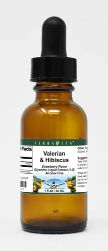 TerraVita Extracto líquido de glicerita de valeriana e hibisco (1:5) - Sabor a fresa (1 oz, ZIN: 523147)