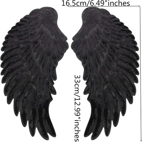 Miniatura 3 de 1 par de lentejuelas alas de ángel bordado DIY parches para planchar con motivos para decoración de ropa (negro)