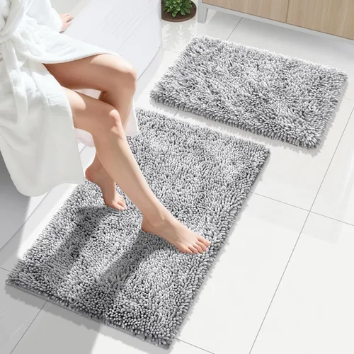 Miniatura 28 de Yimobra Juego de 2 alfombras de baño, alfombra de baño suave y absorbente y alfombra de inodoro en forma de U con respaldo antideslizante, alfombras