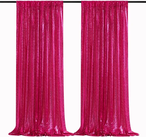 Miniatura 51 de Cortinas con lentejuelas doradas, 2 unidades de 2 x 8 pies, con brillantina, telón de fondo para bodas Rojo