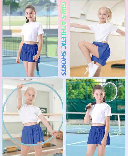 Miniatura 4 de QooNoo Girls Butterfly Shorts with Pocket Flowy Athletic Shorts High Waist Preppy Running Shorts for Kids Teen