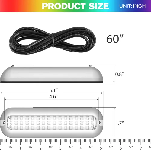 Miniatura 8 de HUSUKU Luces LED marinas de mediados de 42 LED de 1500 LM para barco bajo el agua (azul), 2 unidades, 5.1 pulgadas, IP68, acero inoxidable 316