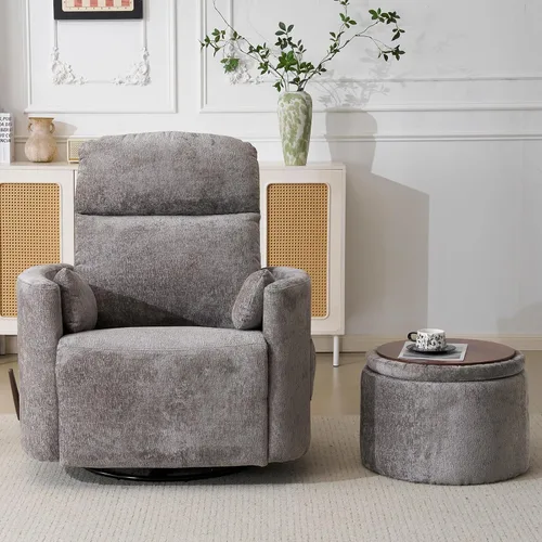 Miniatura 21 de Sillón reclinable mecedor giratorio de gran tamaño con masaje y calor, sillón reclinable giratorio para guardería con reposacabezas ajustable, silla