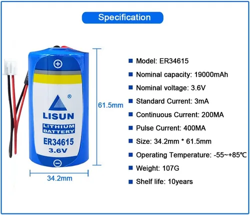 Miniatura 2 de (1 paquete de batería de litio ER34615 D Cell de 3.6 V 19000 mAh para programador PLC multiusos, batería ETC con enchufe blanco