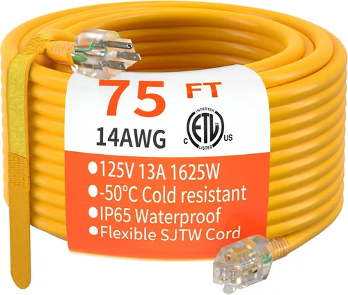 Miniatura 67 de HUANCHAIN Cable de extensión para interiores y exteriores, 50 pies, impermeable, calibre 16/3, flexible, resistente, cable de extensión para Amarillo