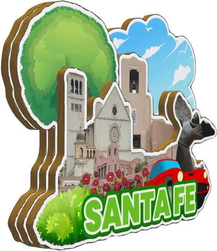 Miniatura 2 de Imán de madera para nevera de Santa Fe New Mexico USA Monumentos de madera 3D, recuerdos coleccionables de viaje, decoración hecha a mano -2907