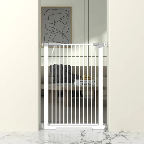 Puerta para gatos extra alta de 41 pulgadas para puerta, puerta de metal segura para bebés de 29.6-31.5 pulgadas de ancho, puerta extra ancha para