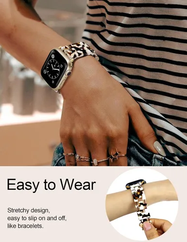 Miniatura 7 de JR.DM Pulsera elástica de resina con cuentas de tortuga para mujer, compatible con Apple Watch Band de 1.654 in (S3/2/1) 1.732 in 1.772 in 1.811 in