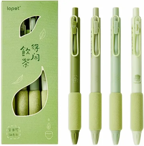 Kawaii - Juego de 4 bolígrafos de gel para presión neutra, bolígrafo de alta belleza para niña, bolígrafo de corazón para oficina, escuela (té verde)
