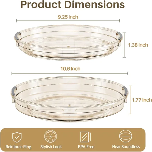 Miniatura 7 de LAMU Paquete de 2 organizadores giratorios Lazy Susan para gabinete, 10.6'' 9.25'' organizador de condimentos para refrigerador, despensa de cocina